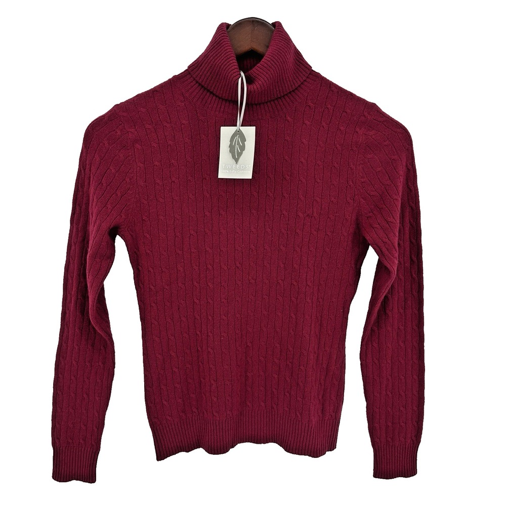 Tweeds 100% Cashmere Burgundy Turtleneck Sweater Soft Knit Pullover Women's S